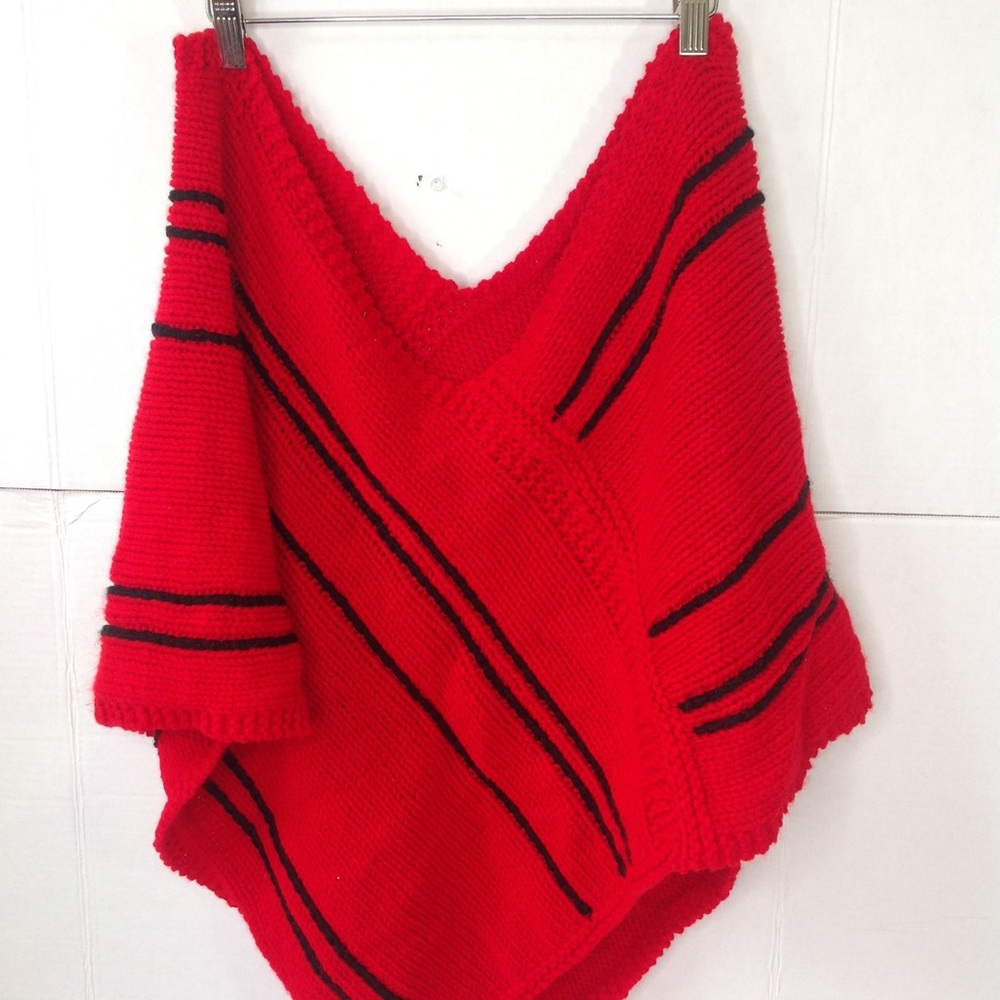 Vintage Handmade Crochet Red Cape Poncho Black